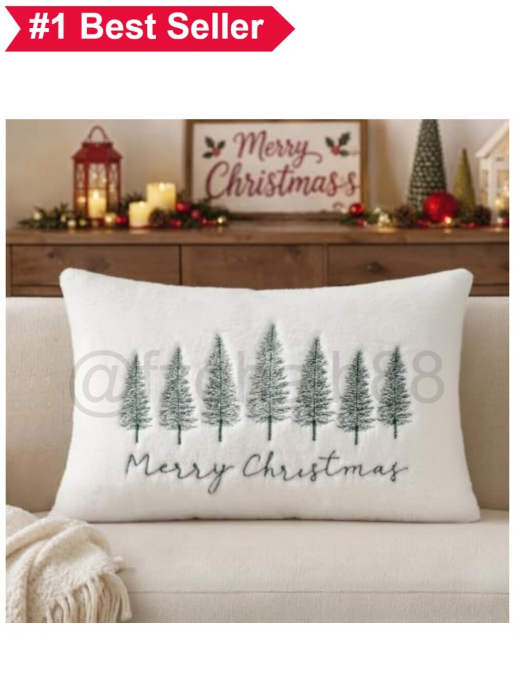 🎄 Embroidered Faux Fur Christmas Lumbar Pillow Cover 12x20
